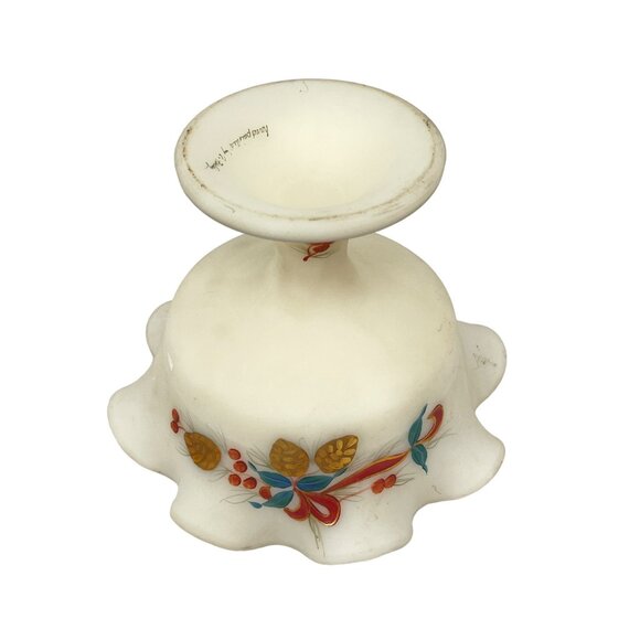 Vintage Hand-Painted Milk Glass Compote Bowl With Pinecone and Berry Design - Picture 6 of 8